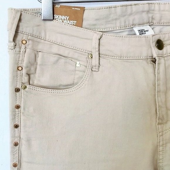 H&M LOW RISE SKINNY ANKLE JEANS BEIGE GOLD STUDDED LEGS SZ 33 NWT - Picture 4 of 10